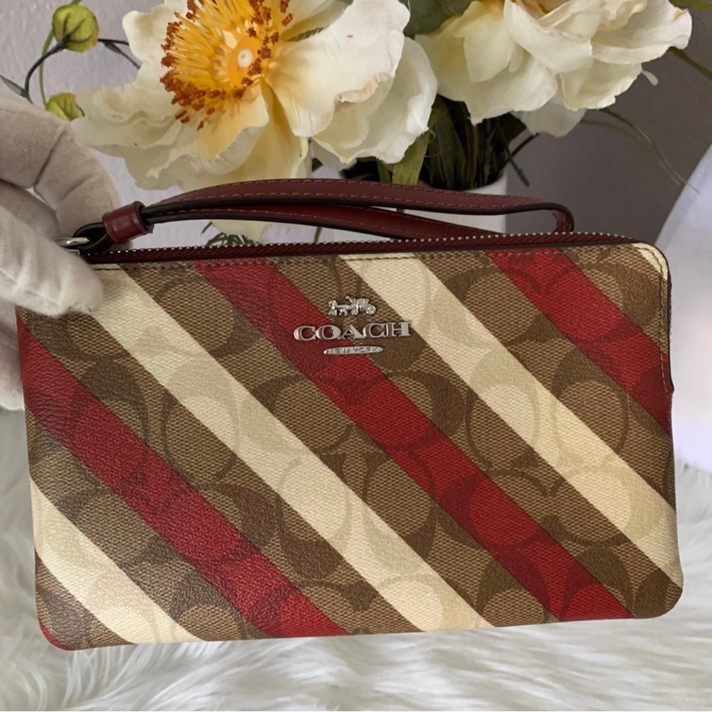 Coach Stripped Red and White Wristlet NWOT